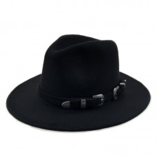 Fedora Hat Mujer&apos;s Hombre Black Vintage Classic Wide Brim Wool Fedora With Belt 691322080728 eb-49154492